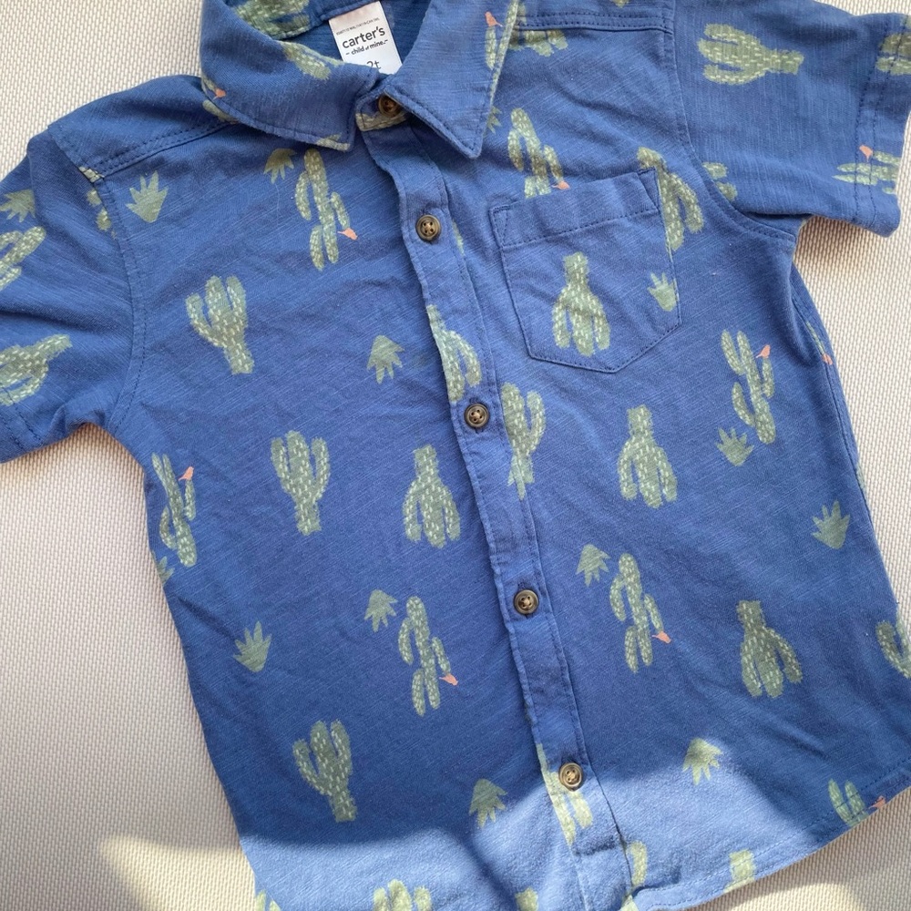 Carter's Blue and Green Cactus Kids Button Down Shirt
